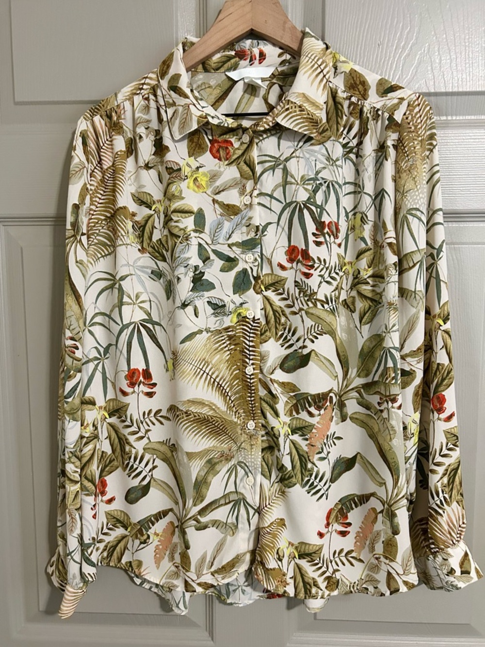H&M Tropical Botanical Print Button-Up Blouse - Sz Large